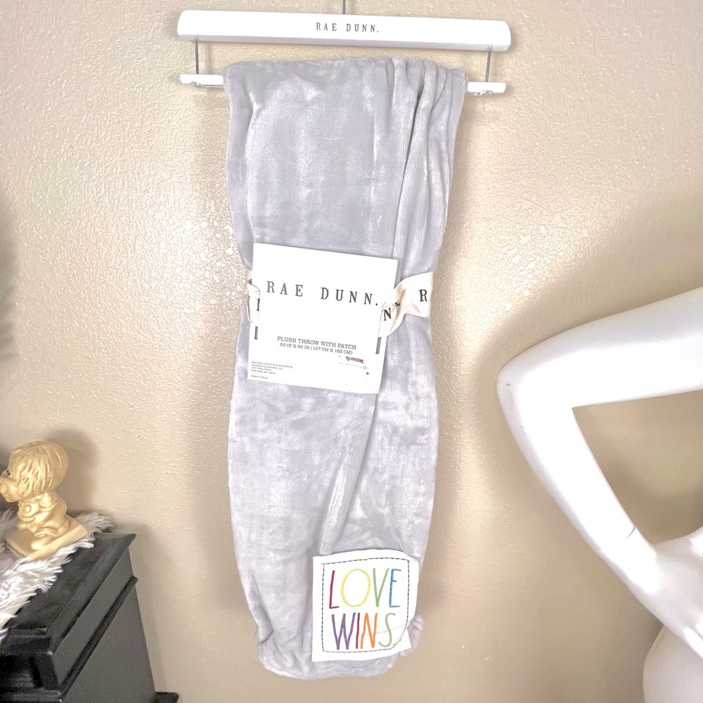Rae Dunn LOVE WINS Gray Sliver Fleece Blanket NWT